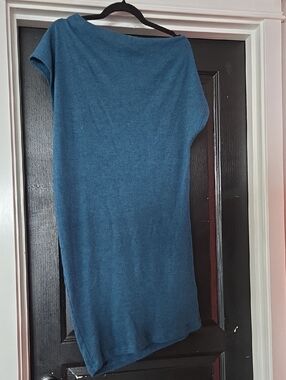 Piko 1988 Blue Assymetrical Off The Shoulder Short Sleeve Sweater Dress Tunic XL